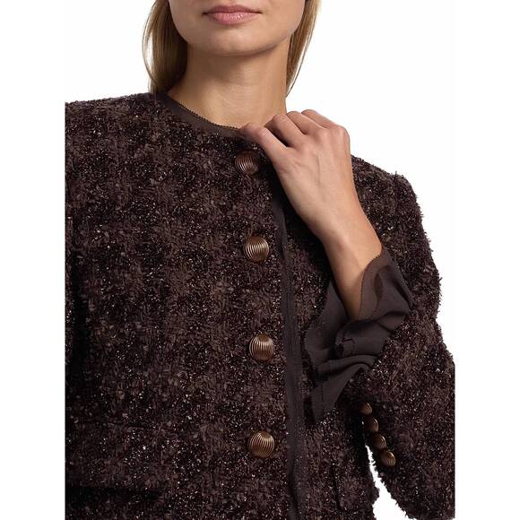 NEW VERONICA BEARD audrina metallic tweed jacket in dark currant - Picture 5 of 8